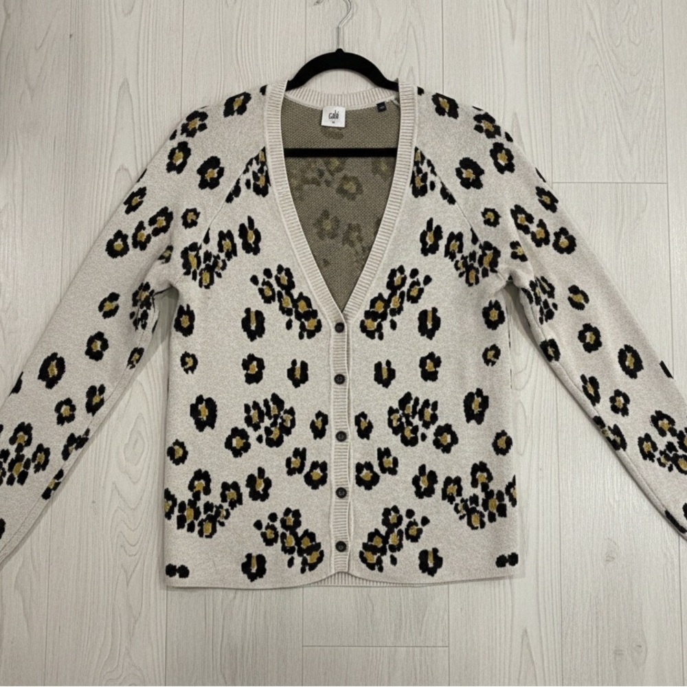 CAbi Cream and Black Leopard Cardigan